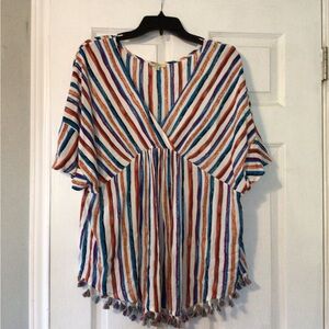 🛼🥁🧩 Kori blue stripe top fringe hem